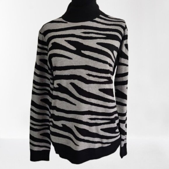 Calvin Klein Zebra Print Button Side Collar Women's Size Small Black & Gray - Picture 1 of 9